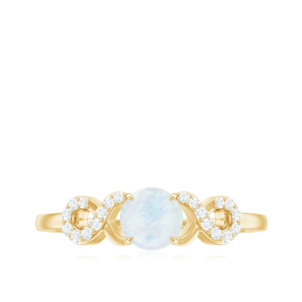 3/4 CT Natural Moonstone Solitaire Ring with Criss Cross Diamond