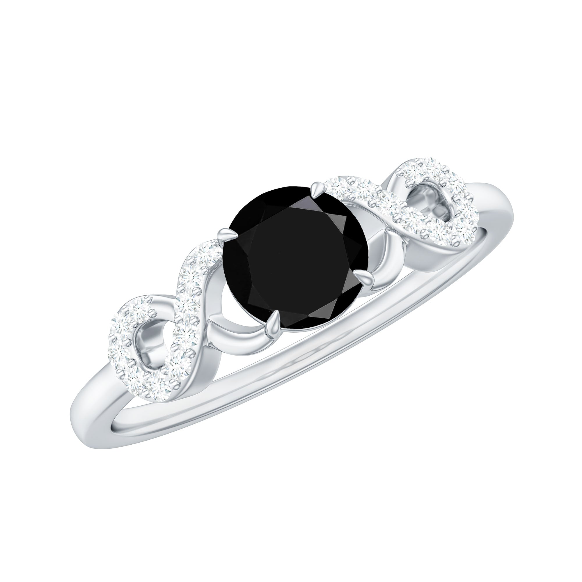 1/2 CT Black Onyx and Diamond Criss Cross Engagement Ring