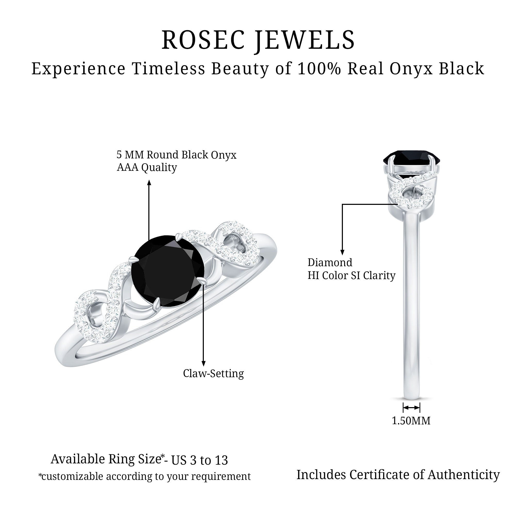 1/2 CT Black Onyx and Diamond Criss Cross Engagement Ring