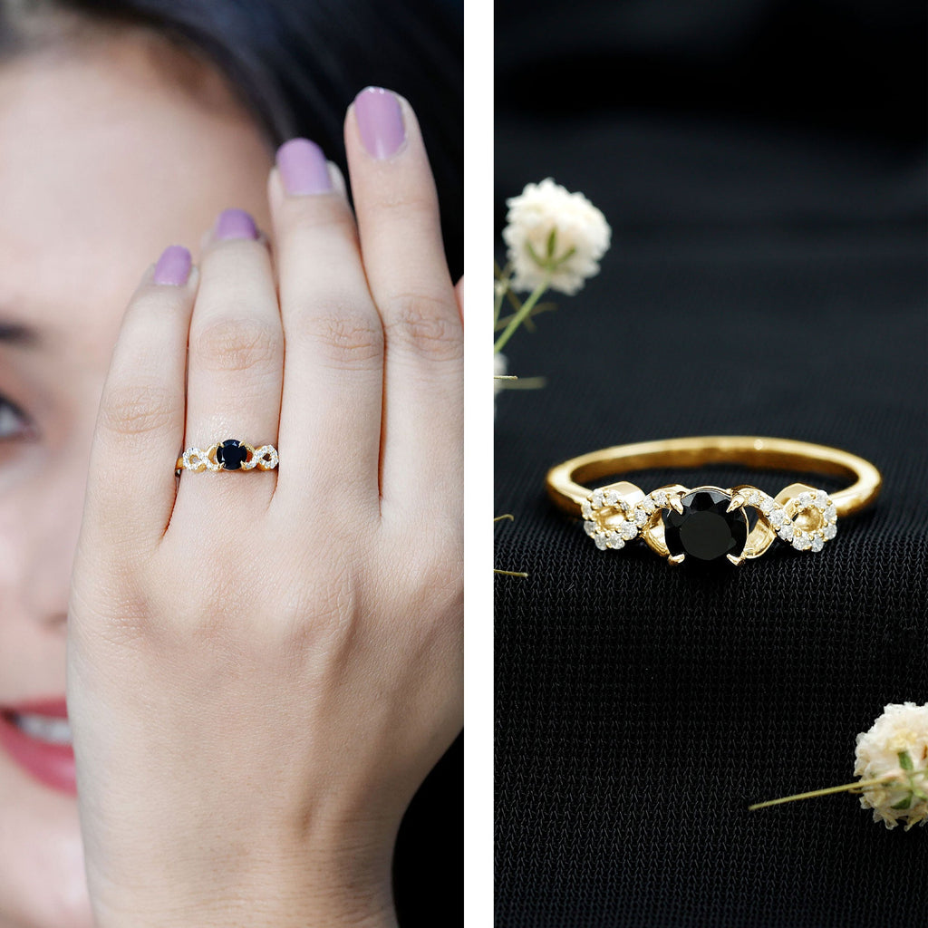 1/2 CT Black Onyx and Diamond Criss Cross Engagement Ring