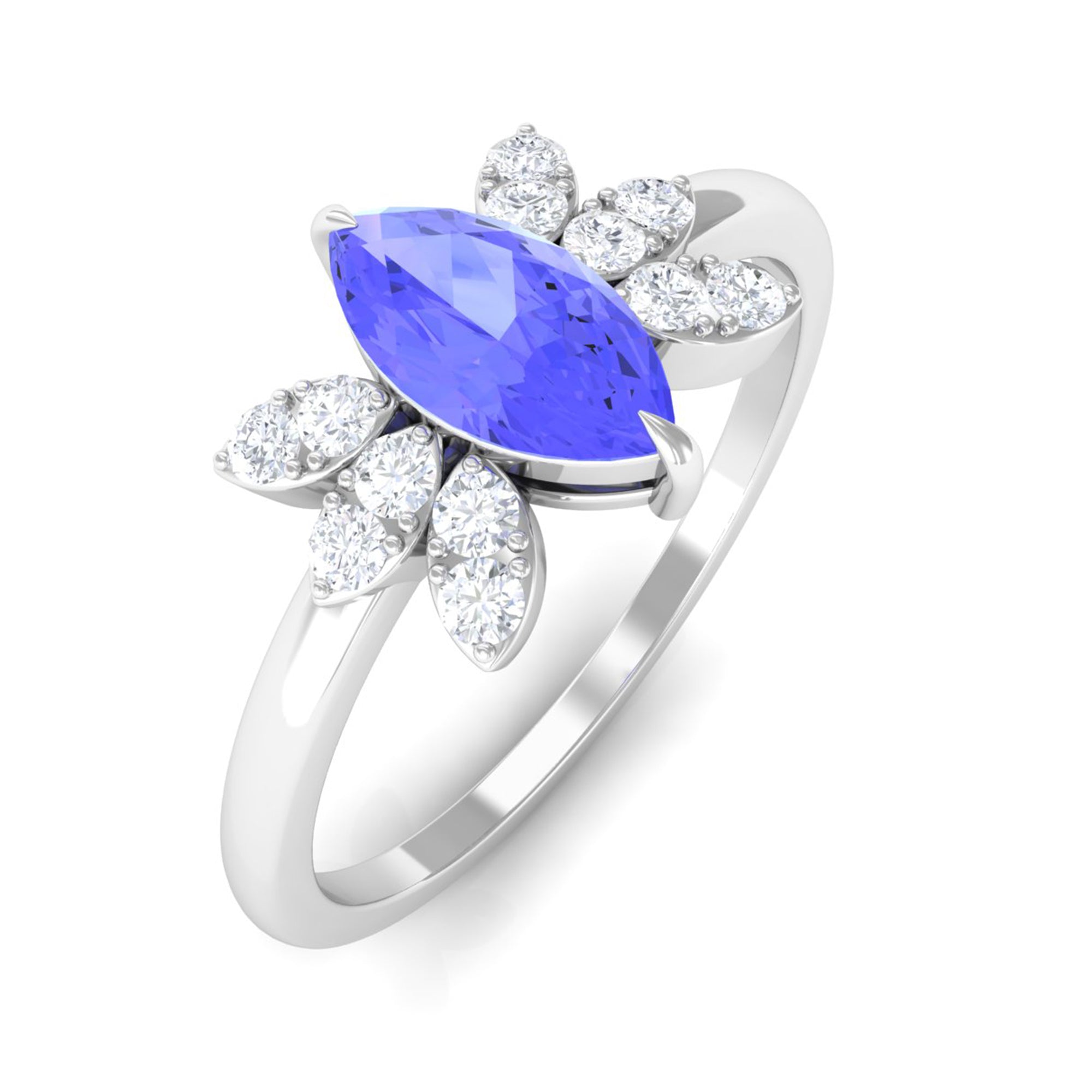 1 CT Marquise Cut Tanzanite and Diamond Promise Ring