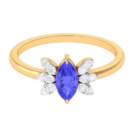 1 CT Marquise Cut Tanzanite and Diamond Promise Ring