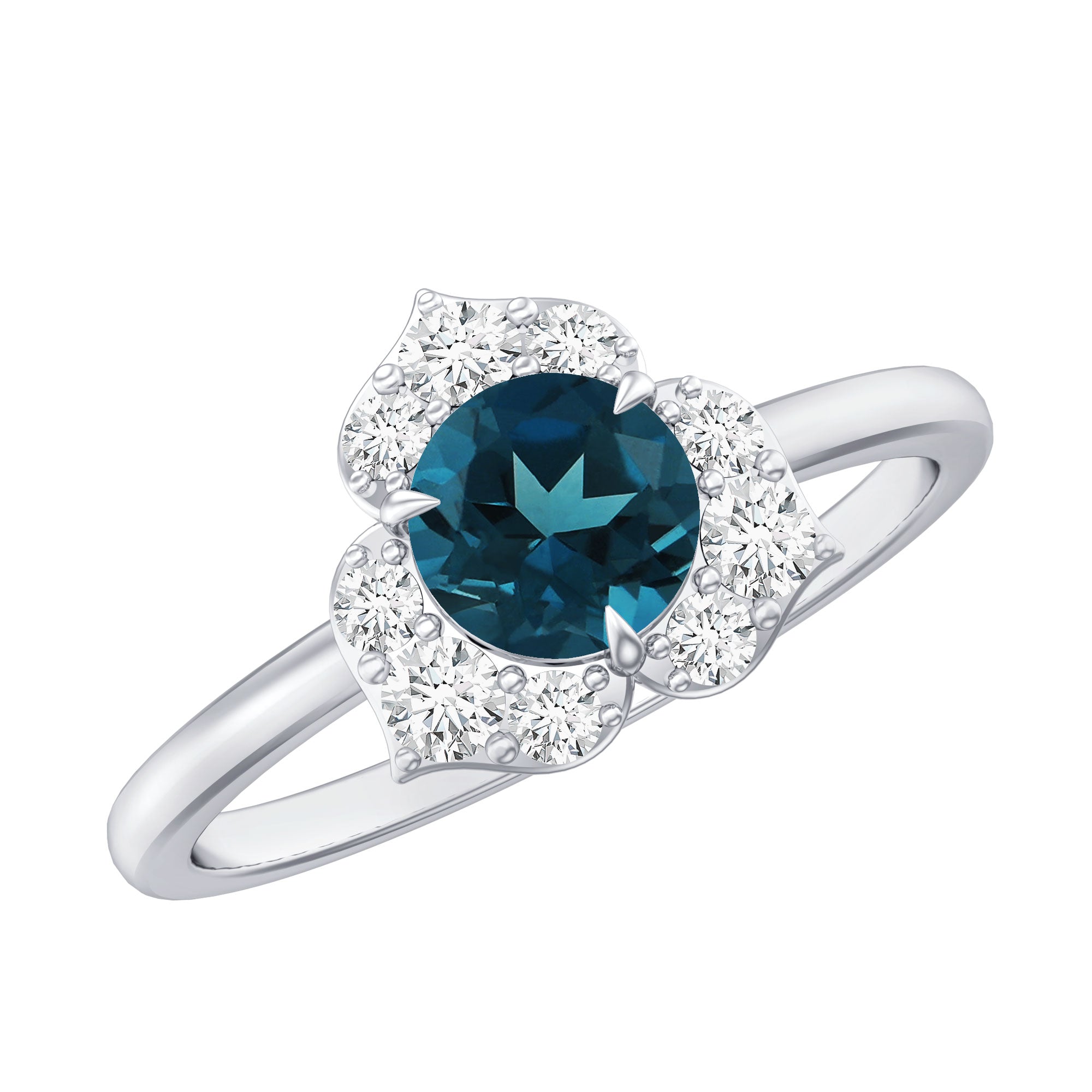 Round London Blue Topaz Floral Engagement Ring with Diamond