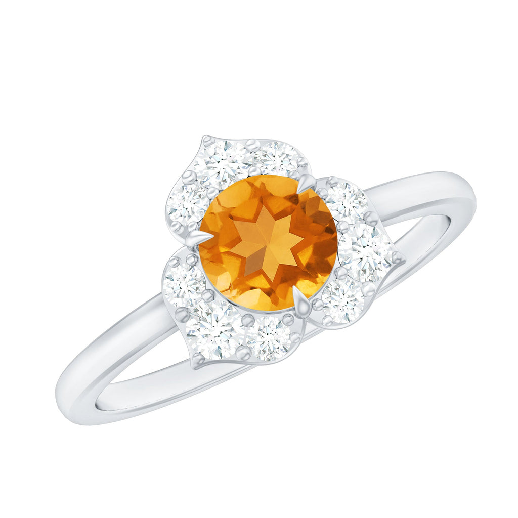 Certified Natural Citrine Designer Flower Engagement Ring with Diamond
