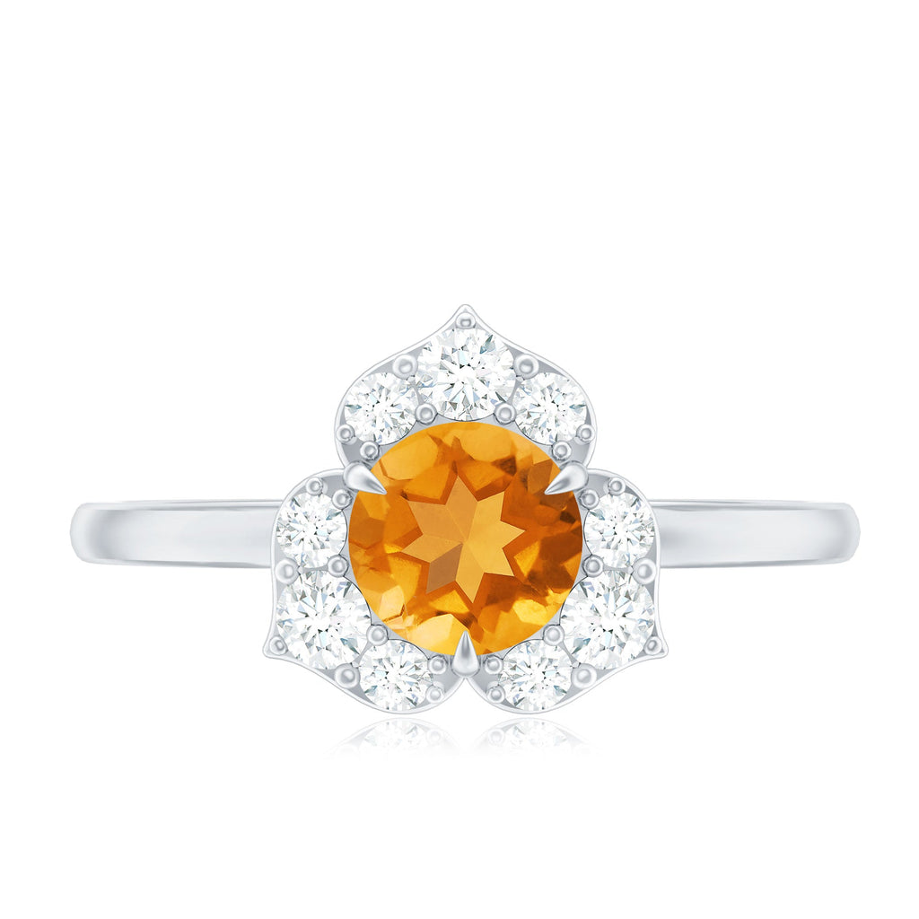 Certified Natural Citrine Designer Flower Engagement Ring with Diamond