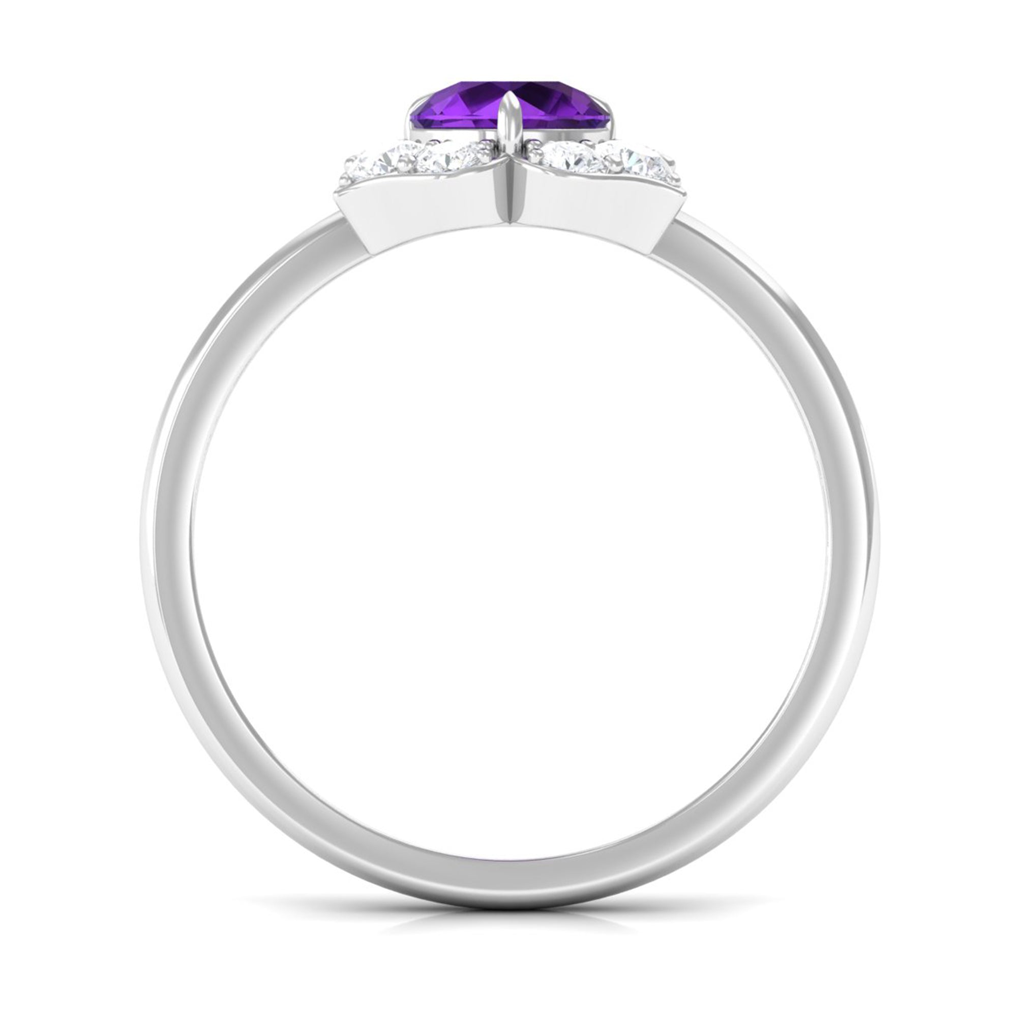 Genuine Amethyst Flower Engagement Ring with Diamond