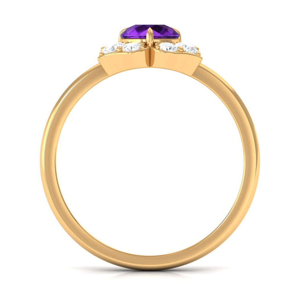 Genuine Amethyst Flower Engagement Ring with Diamond