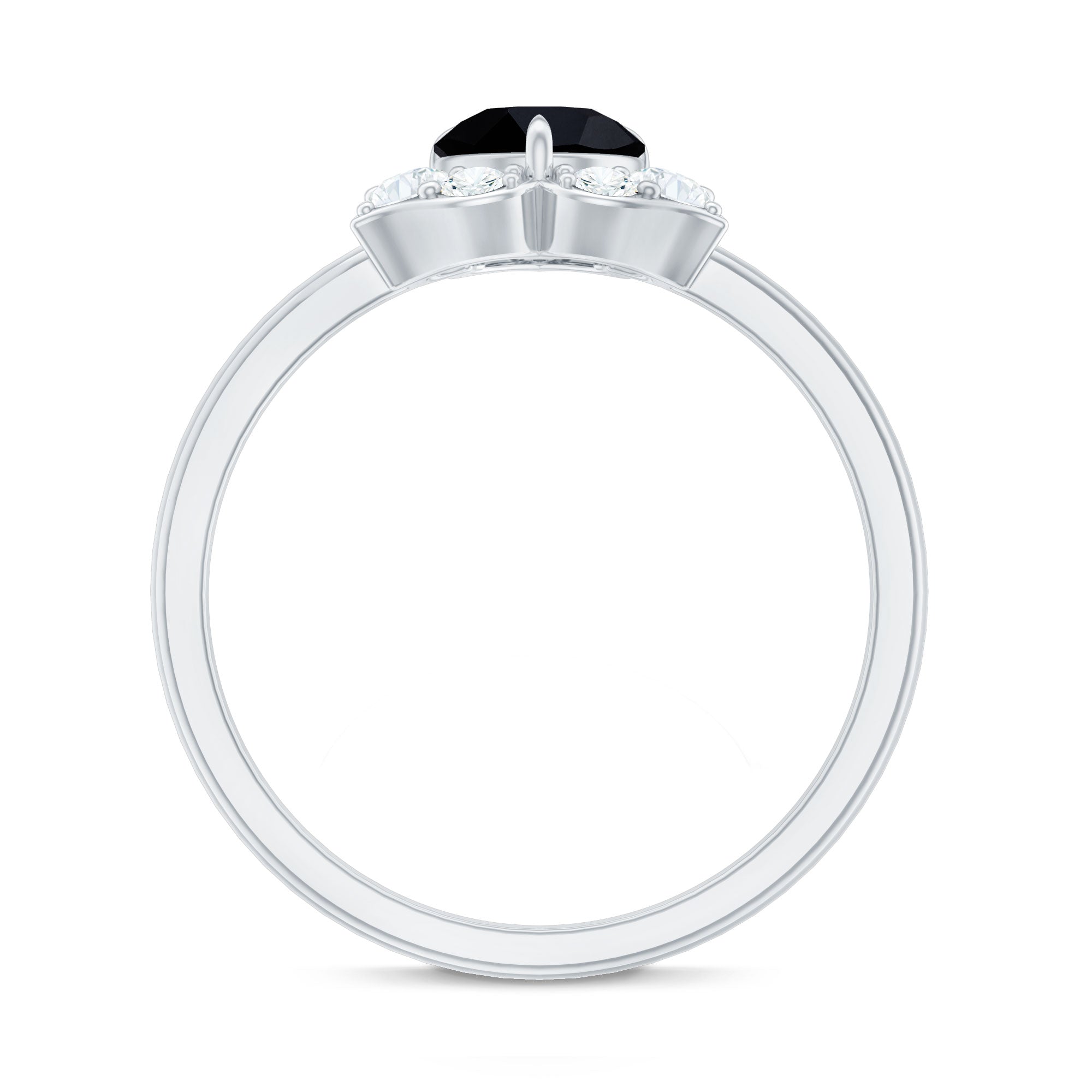 Natural Black Spinel Flower Engagement Ring with Diamond