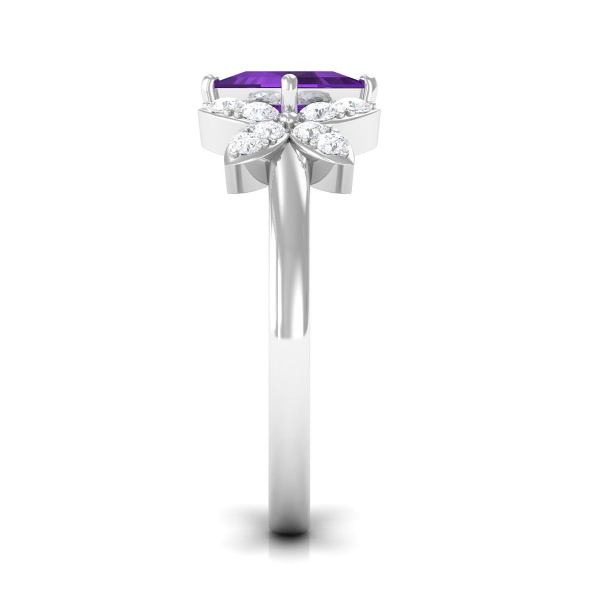 Princess Cut Amethyst Floral Engagement Ring with Diamond