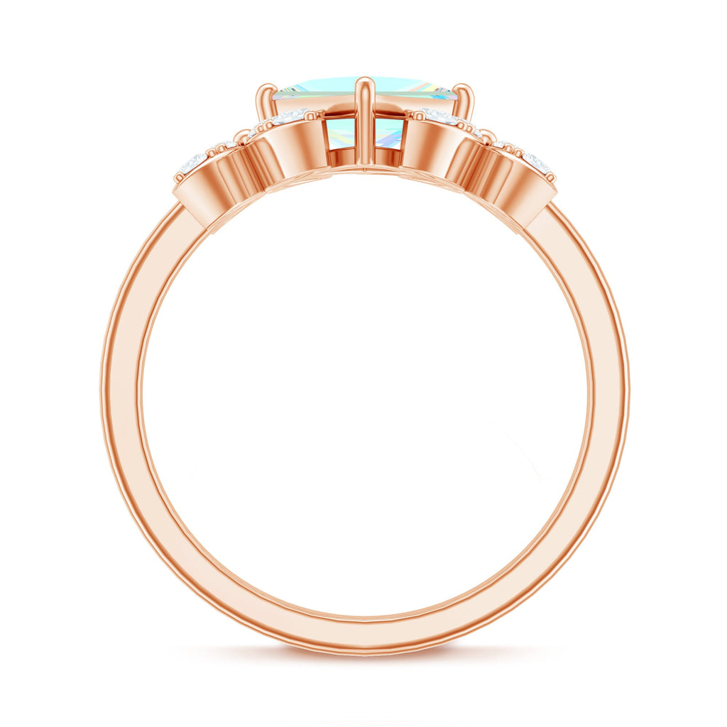 Natural Princess Cut Ethiopian Opal Flower Engagement Ring with Diamond