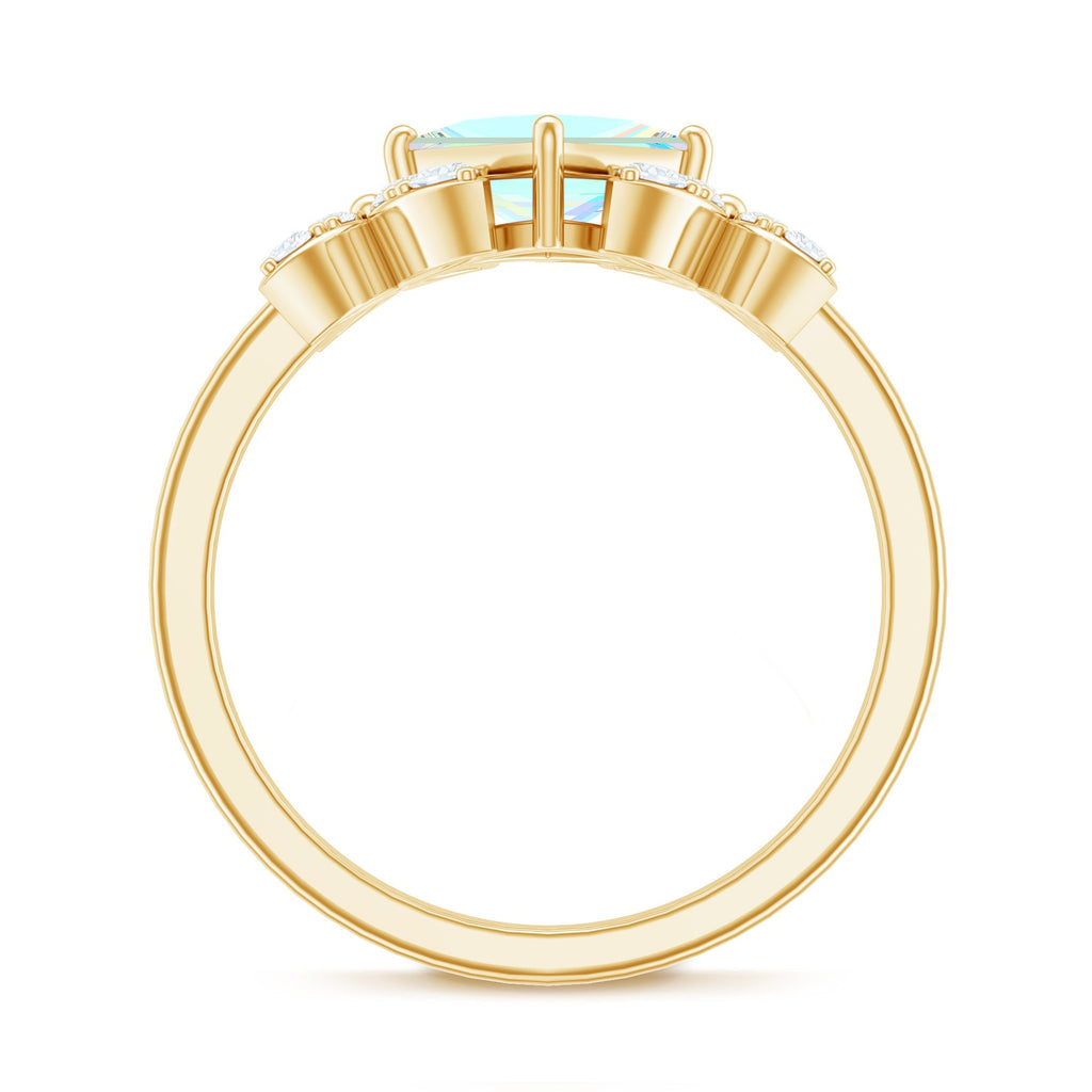 Natural Princess Cut Ethiopian Opal Flower Engagement Ring with Diamond