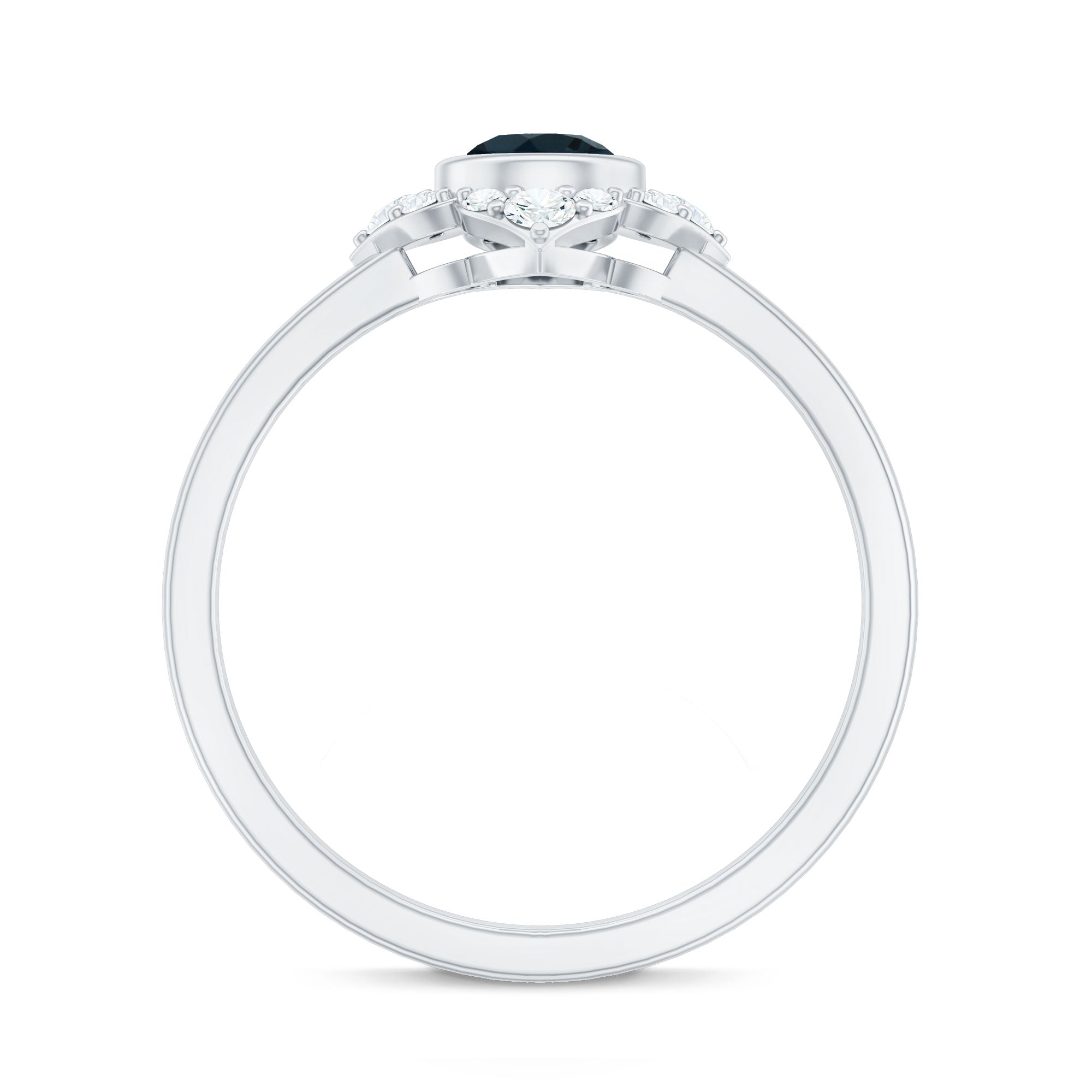 London Blue Topaz Bezel Engagement Ring with Diamond Halo