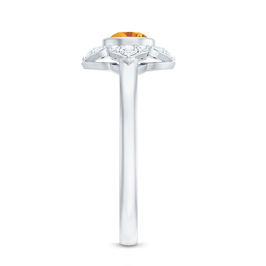 Natural Citrine Diamond Flower Engagement Ring with Certificate