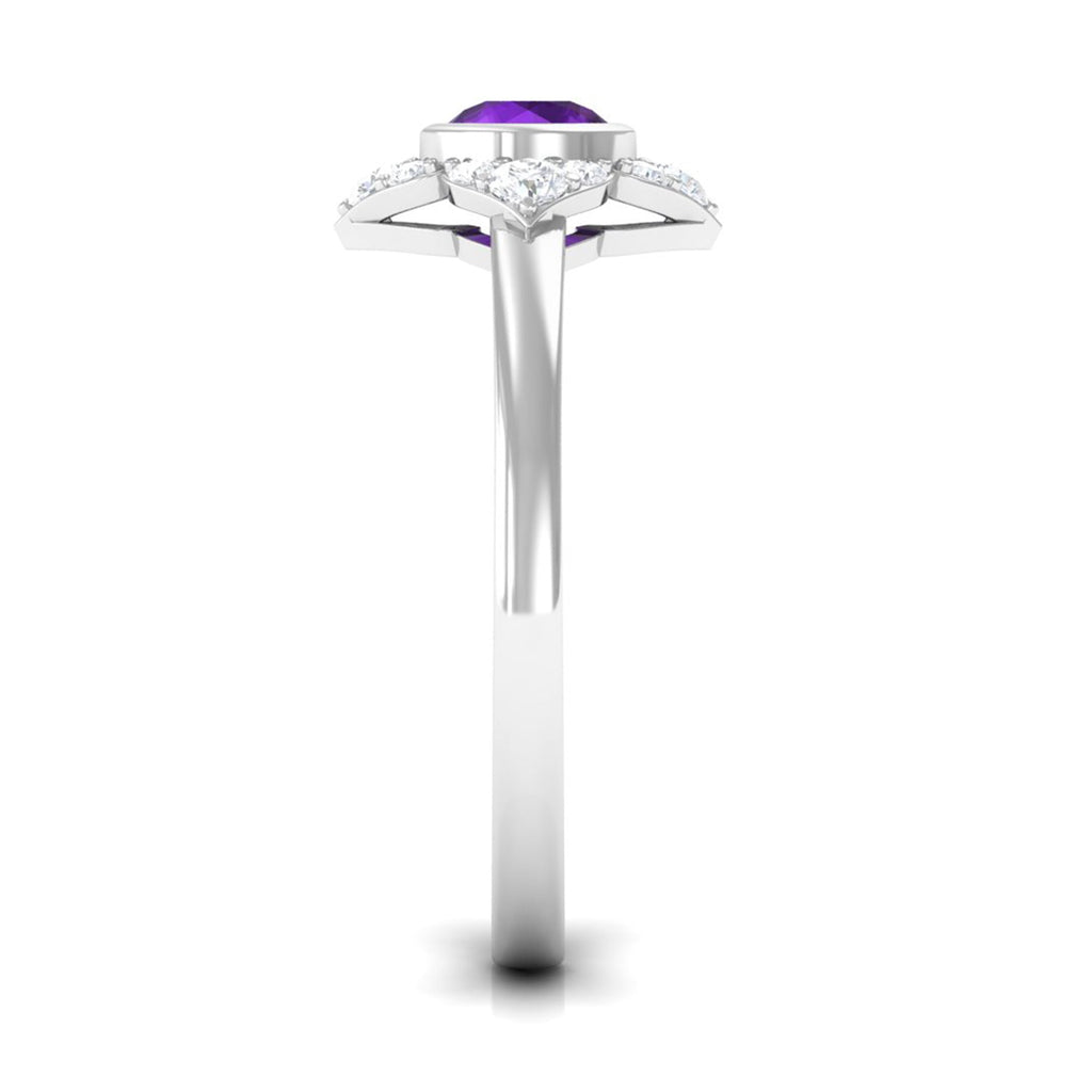 3/4 CT Bezel Set Amethyst Flower Engagement Ring with Diamond