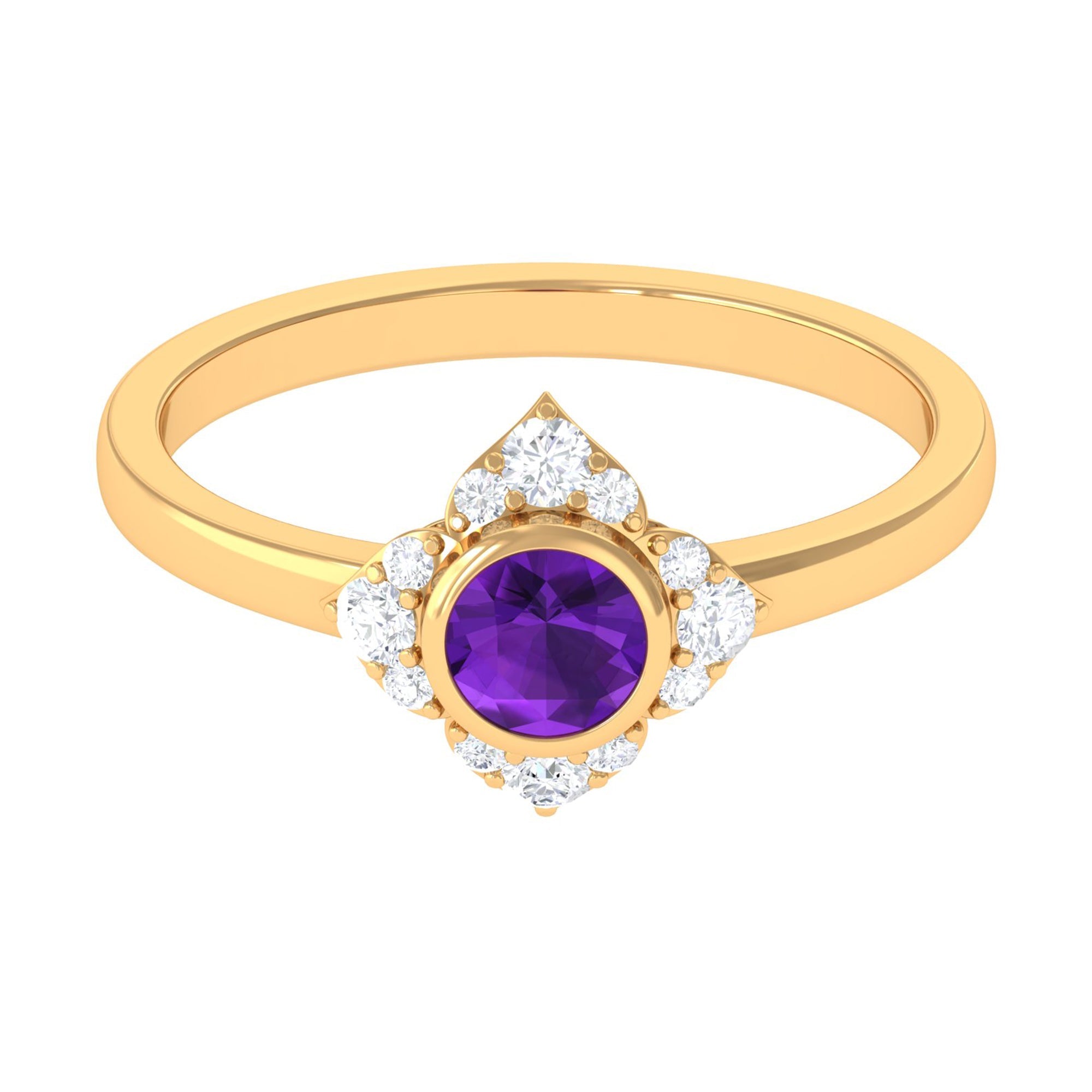 3/4 CT Bezel Set Amethyst Flower Engagement Ring with Diamond