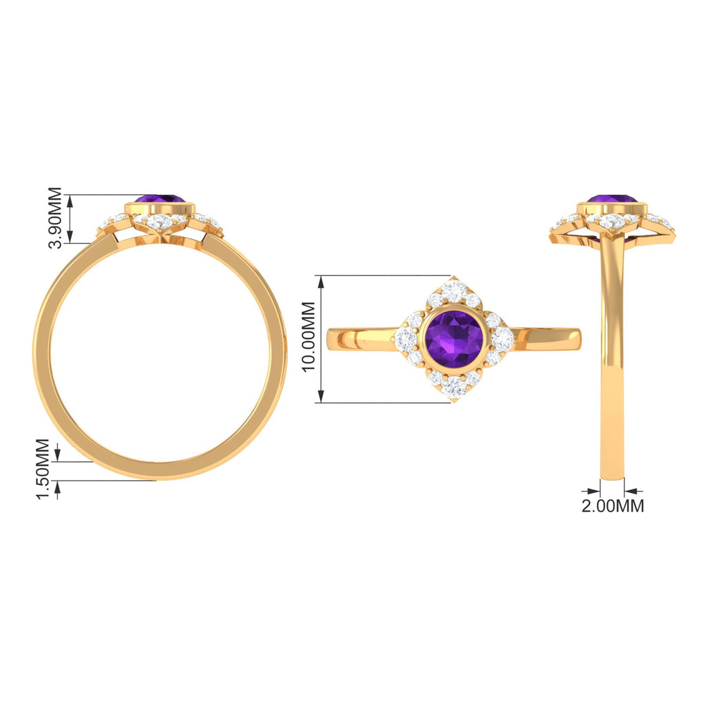 3/4 CT Bezel Set Amethyst Flower Engagement Ring with Diamond
