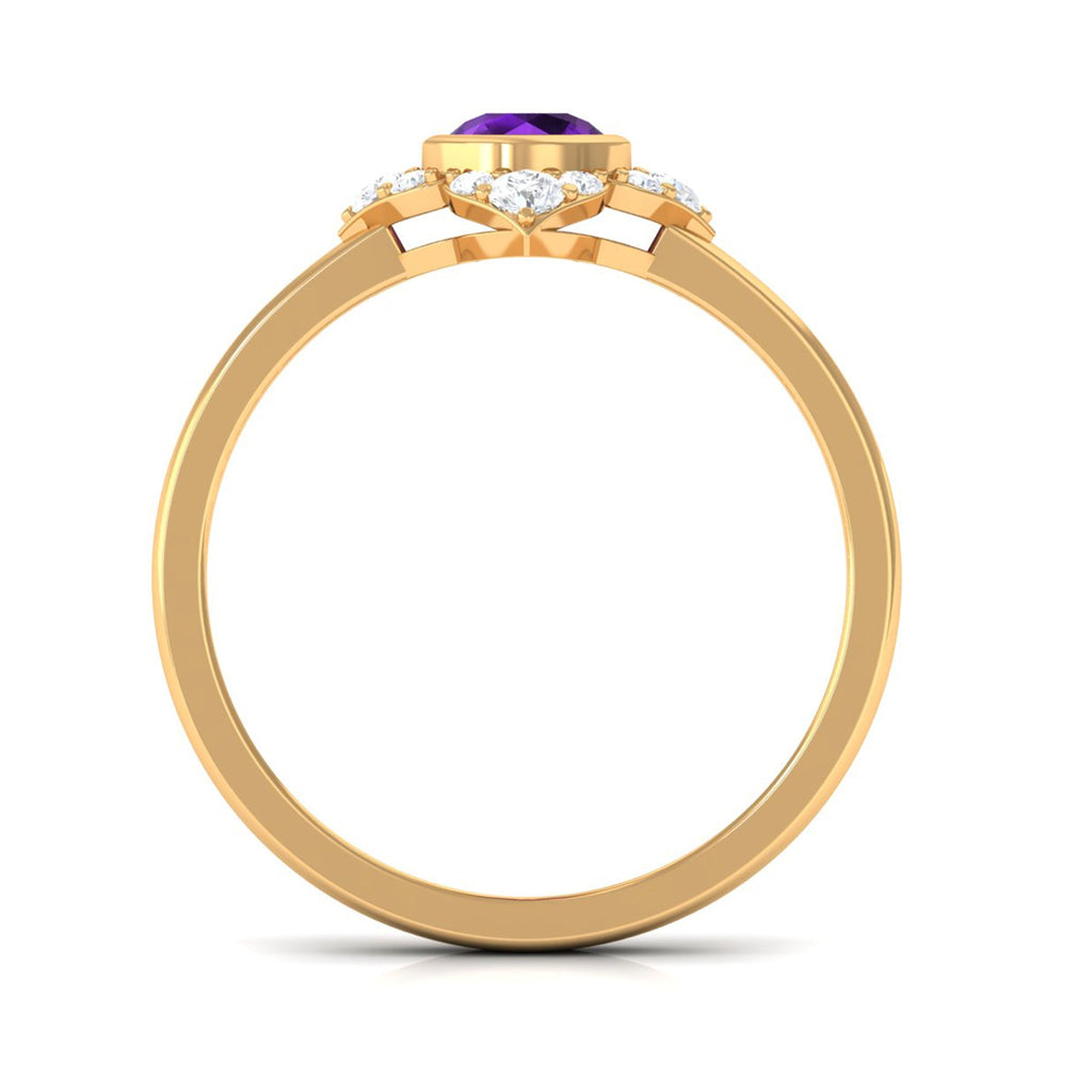 3/4 CT Bezel Set Amethyst Flower Engagement Ring with Diamond