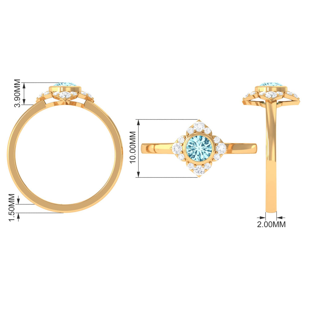 0.50 CT Bezel Set Aquamarine Flower Engagement Ring with Diamond