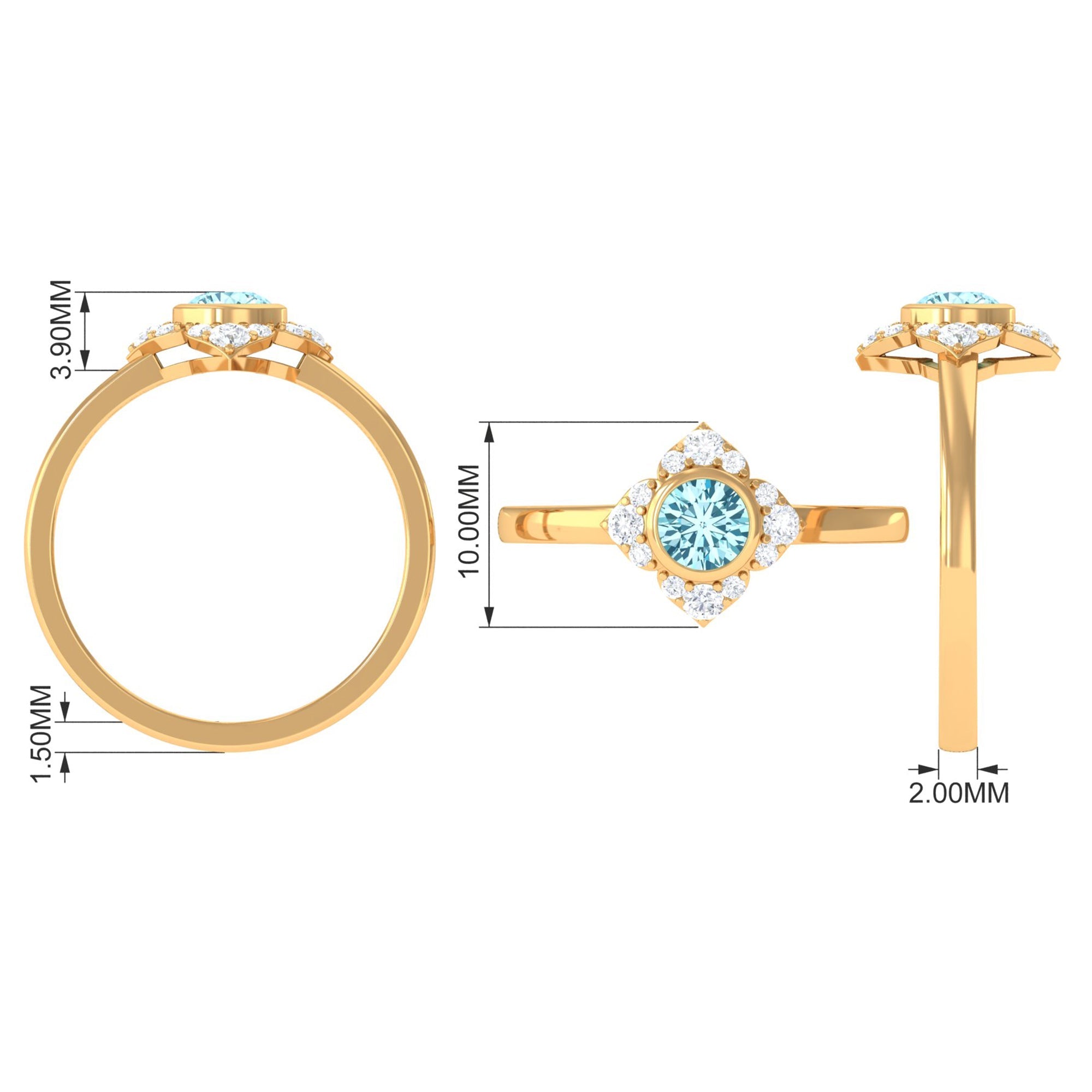 0.50 CT Bezel Set Aquamarine Flower Engagement Ring with Diamond