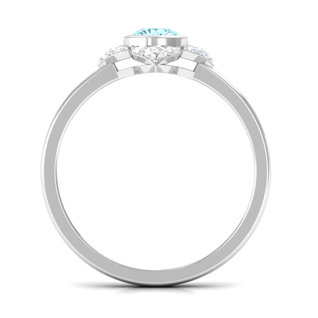 0.50 CT Bezel Set Aquamarine Flower Engagement Ring with Diamond