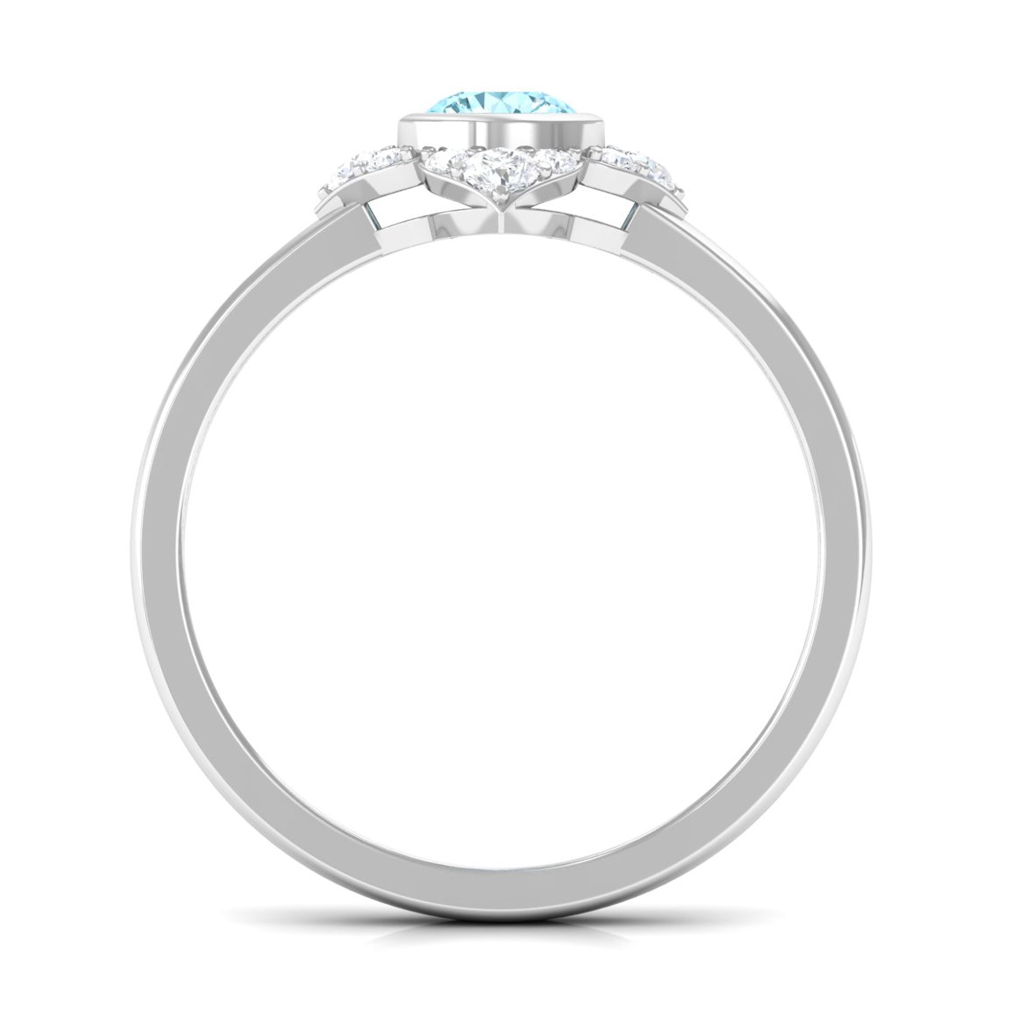 0.50 CT Bezel Set Aquamarine Flower Engagement Ring with Diamond