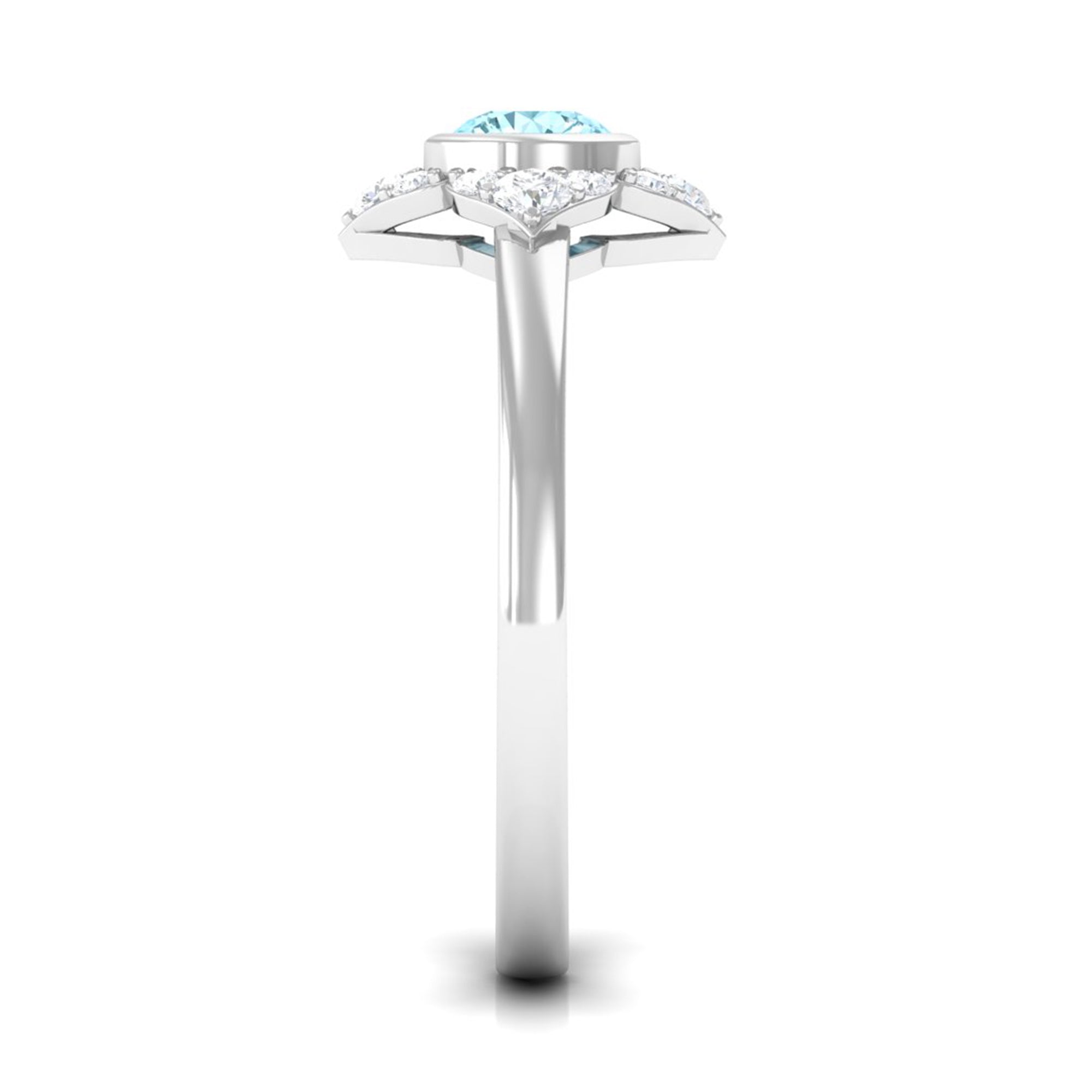 0.50 CT Bezel Set Aquamarine Flower Engagement Ring with Diamond