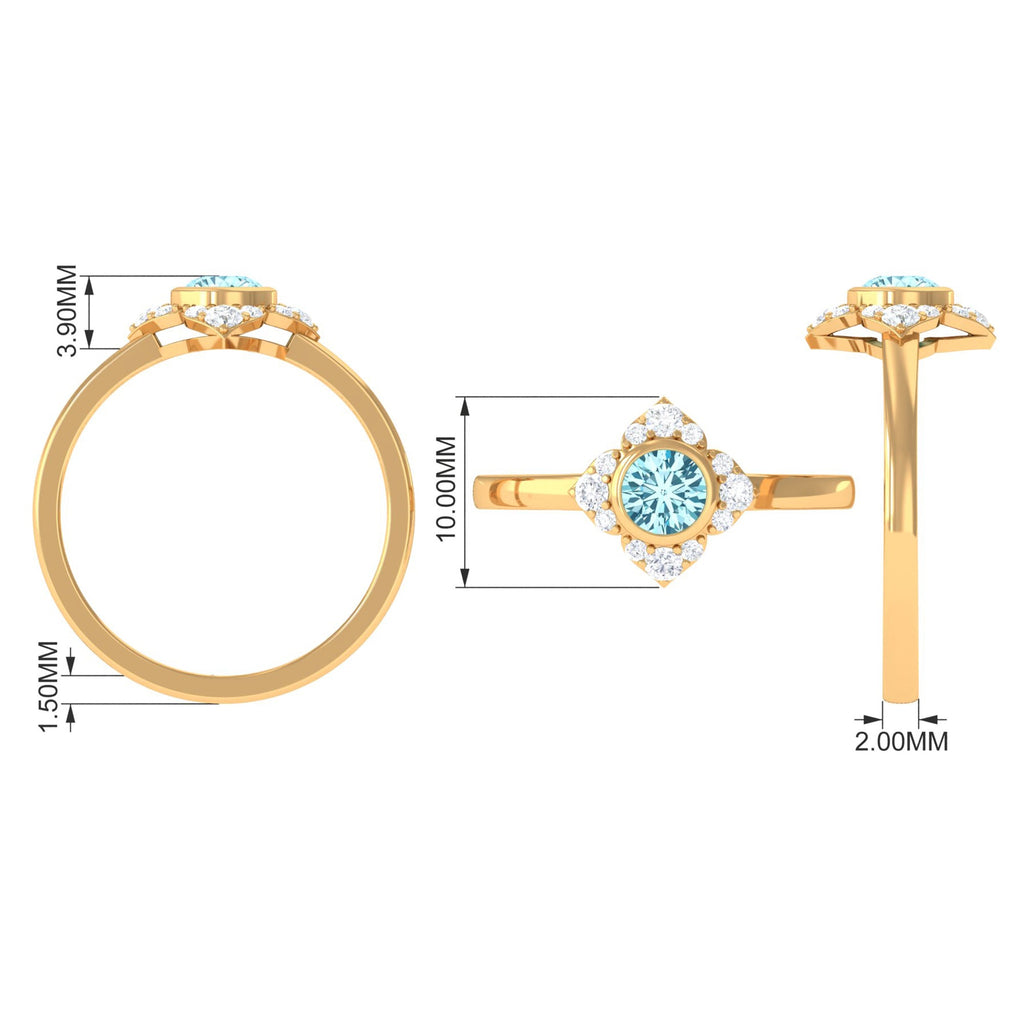 0.50 CT Bezel Set Aquamarine Flower Engagement Ring with Diamond