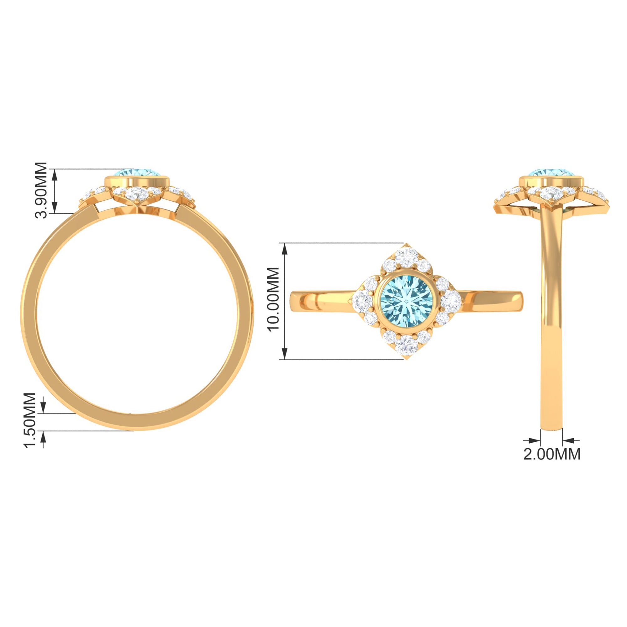 0.50 CT Bezel Set Aquamarine Flower Engagement Ring with Diamond