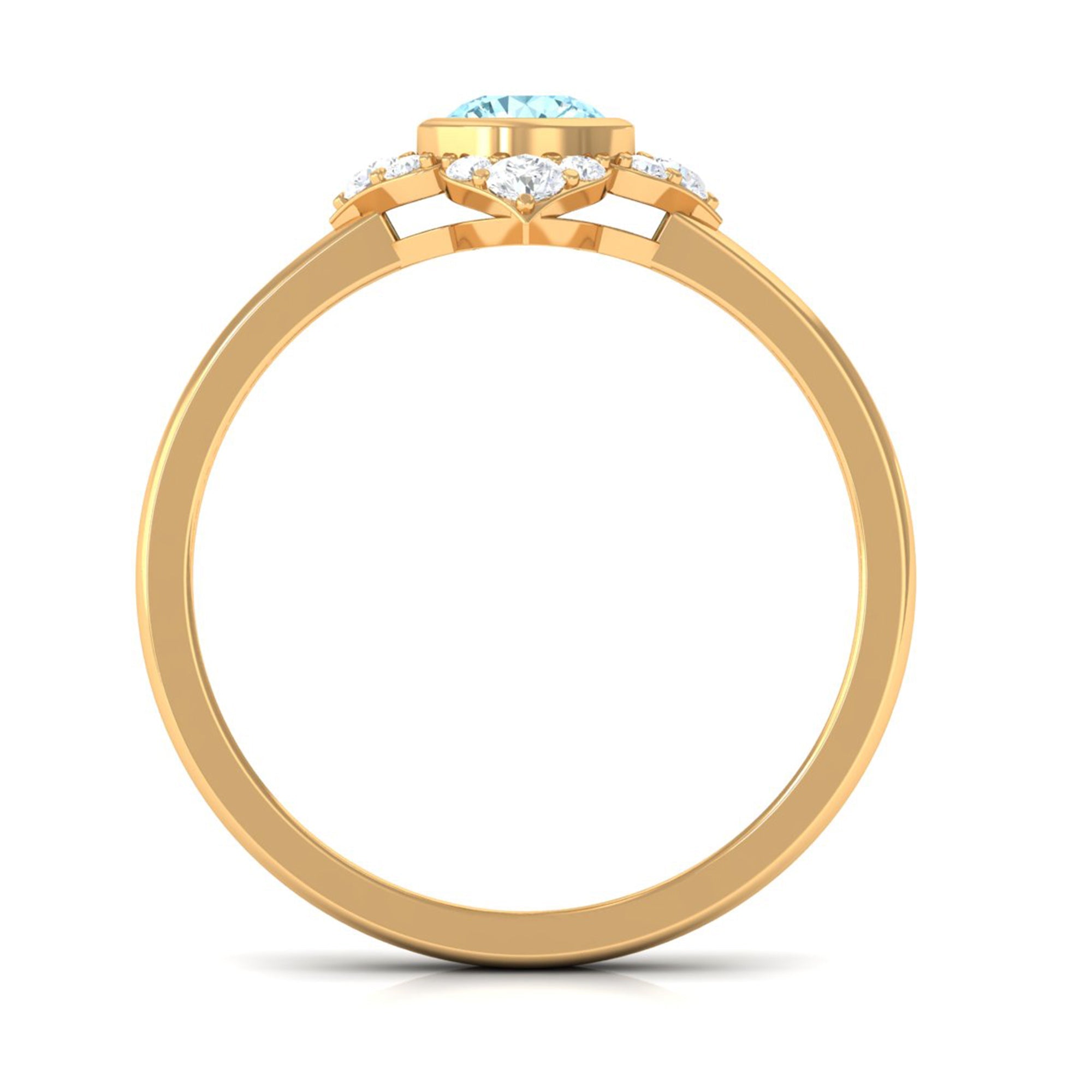 0.50 CT Bezel Set Aquamarine Flower Engagement Ring with Diamond