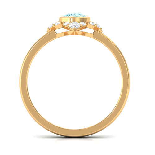 0.50 CT Bezel Set Aquamarine Flower Engagement Ring with Diamond