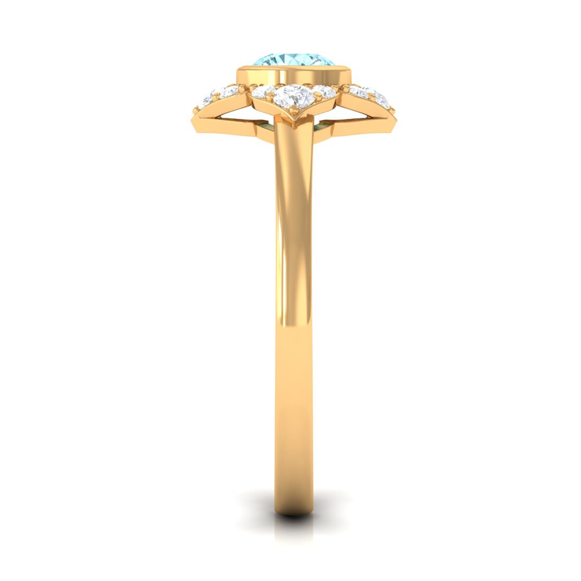 0.50 CT Bezel Set Aquamarine Flower Engagement Ring with Diamond