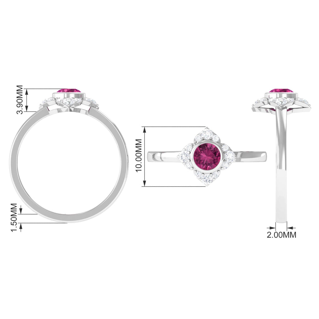 Pink Tourmaline Floral Engagement Ring with Diamond Halo