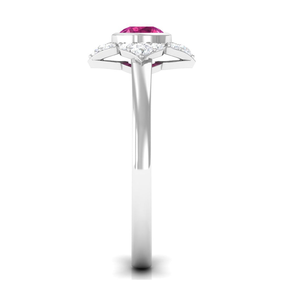 Pink Tourmaline Floral Engagement Ring with Diamond Halo