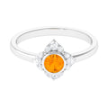 Bezel Set Orange Fire Opal Flower Engagement Ring with Diamond