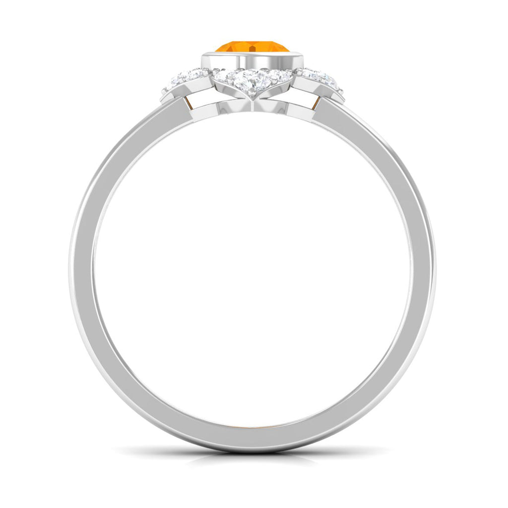 Bezel Set Orange Fire Opal Flower Engagement Ring with Diamond