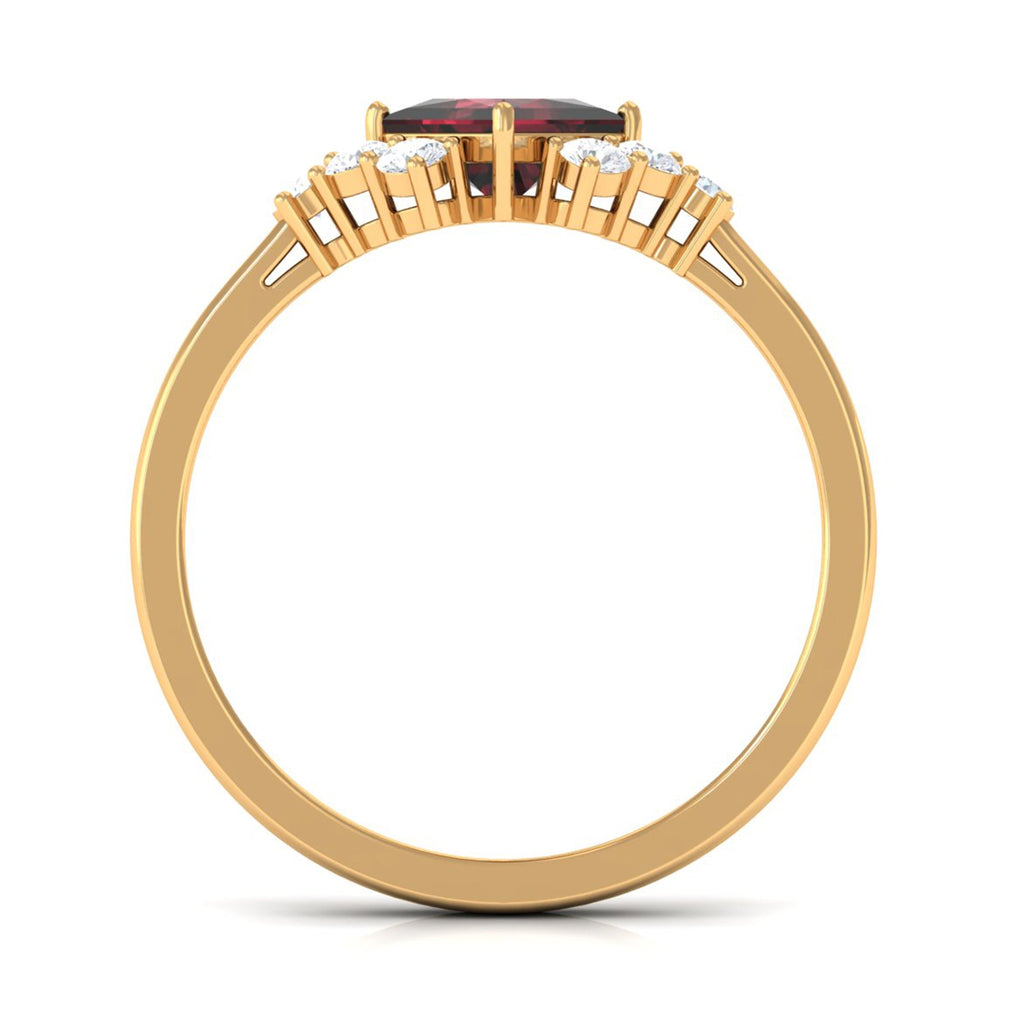 Real 6mm Garnet Princess Cut Engagement Ring with Diamond