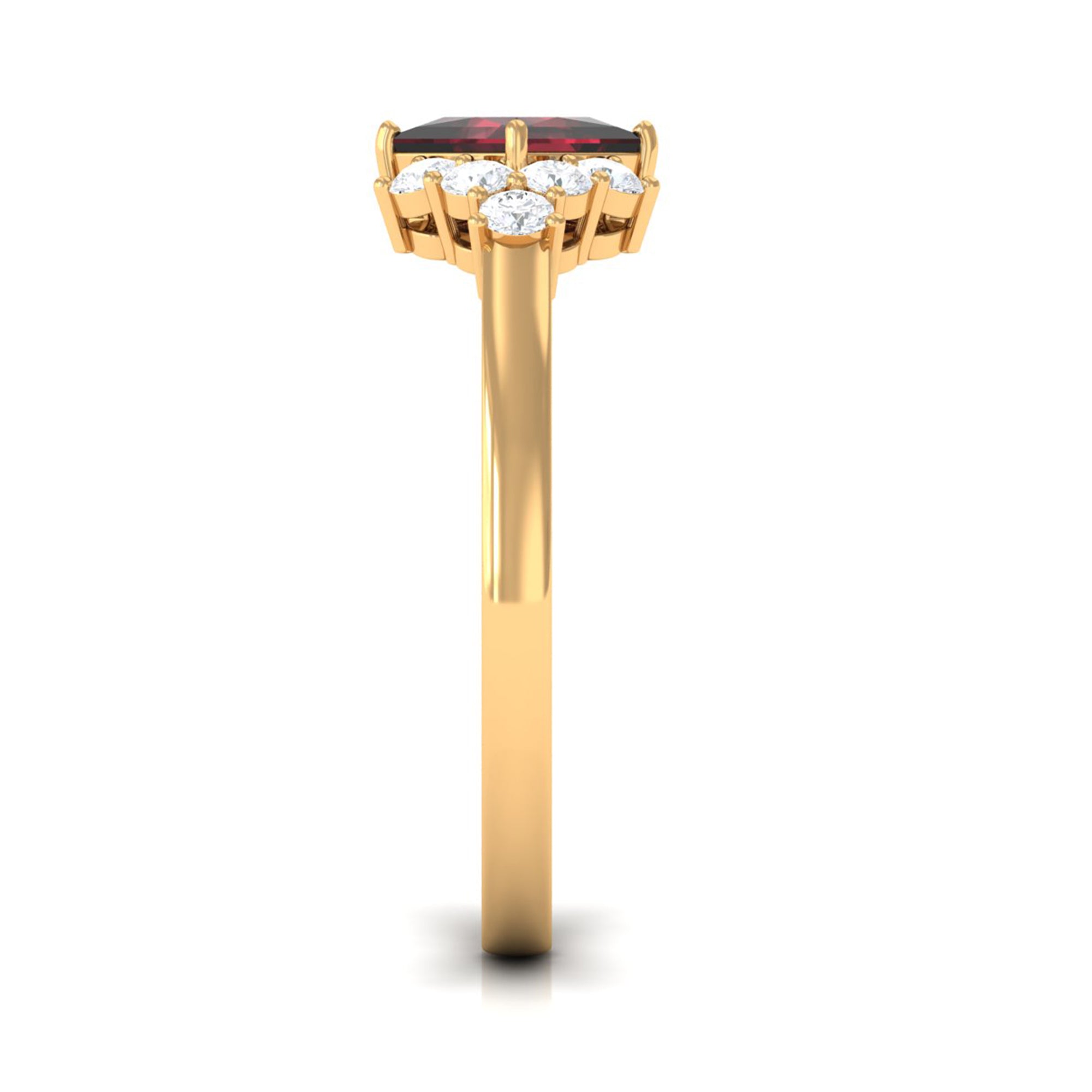 Real 6mm Garnet Princess Cut Engagement Ring with Diamond