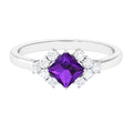 Princess Cut Amethyst Designer Engagement Ring with Diamond