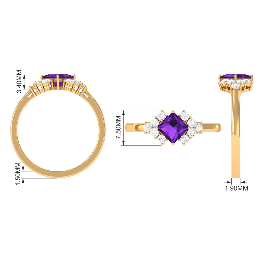 Princess Cut Amethyst Designer Engagement Ring with Diamond