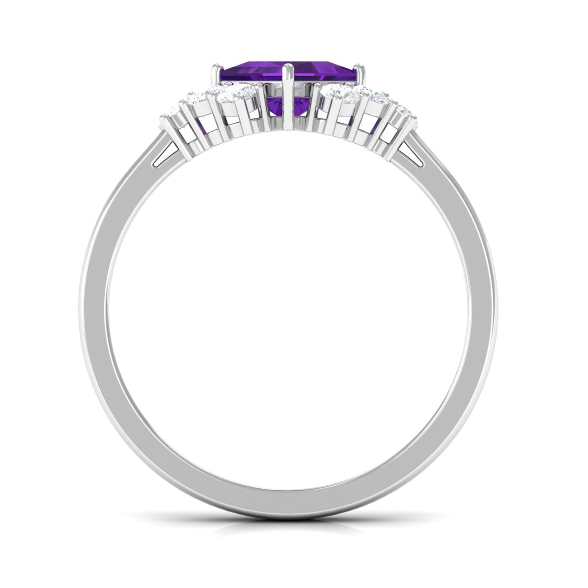 Princess Cut Amethyst Designer Engagement Ring with Diamond
