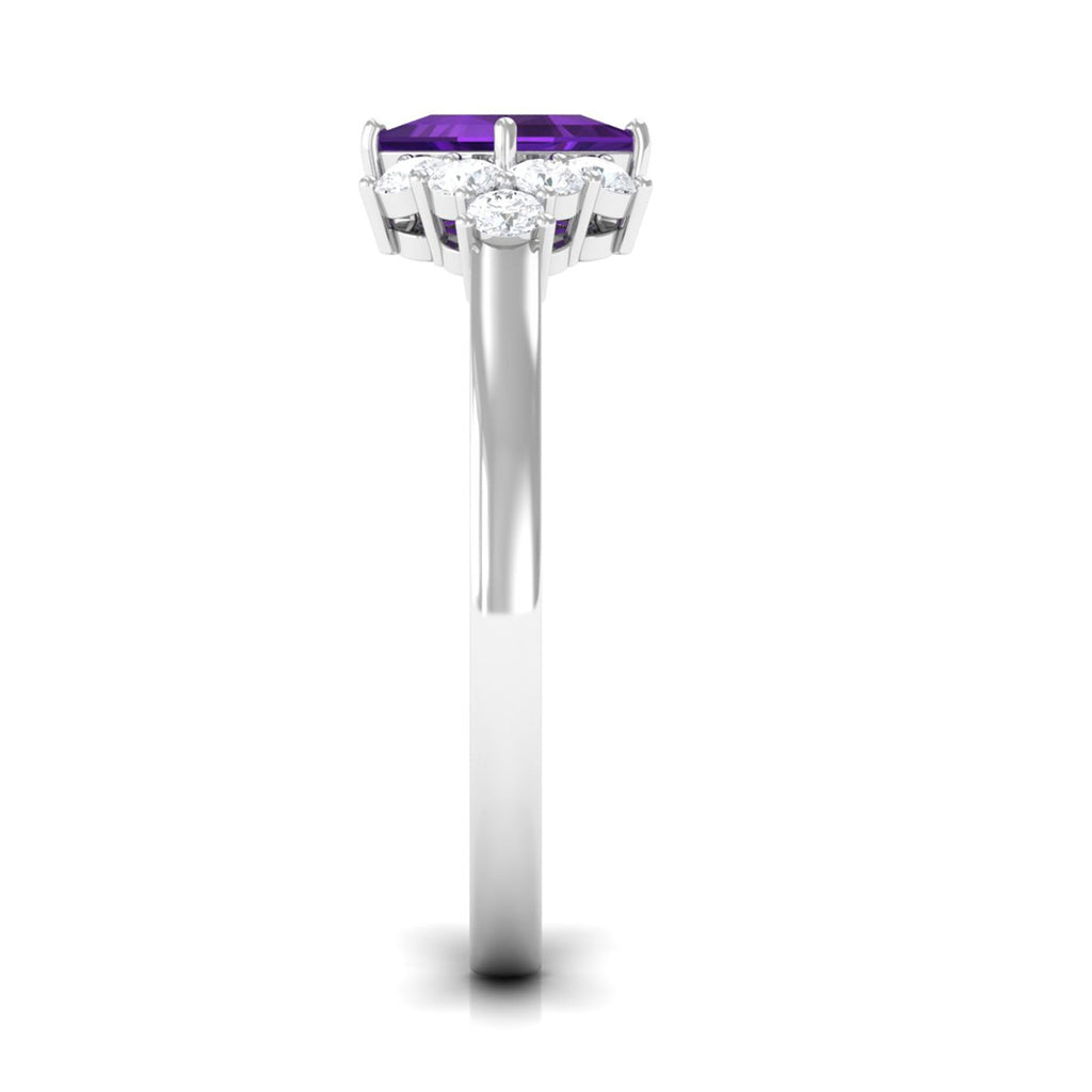 Princess Cut Amethyst Designer Engagement Ring with Diamond