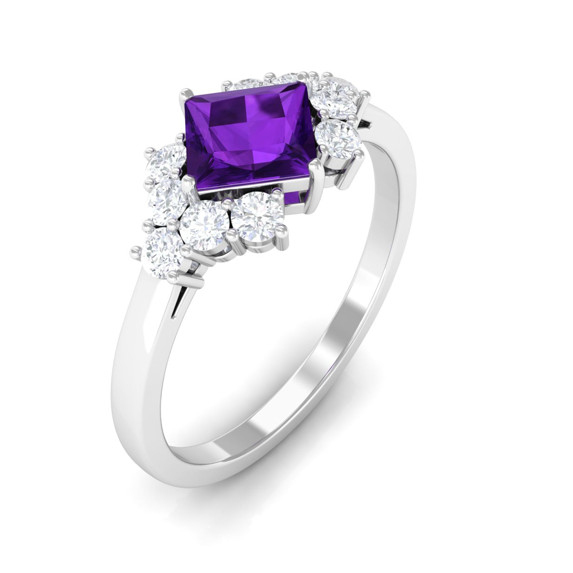 Princess Cut Amethyst Designer Engagement Ring with Diamond