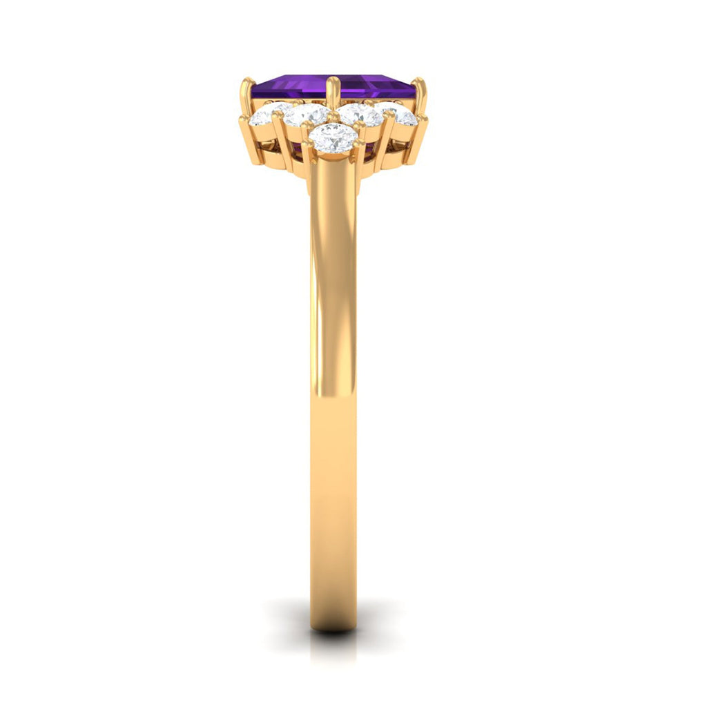 Princess Cut Amethyst Designer Engagement Ring with Diamond