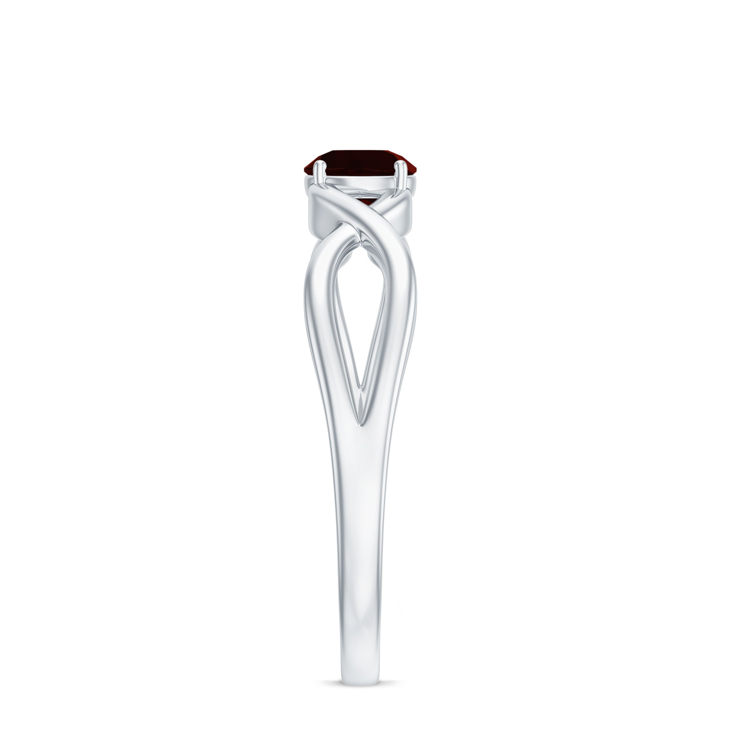 Genuine 8mm Garnet Solitaire Engagement Ring with Crossover Shank