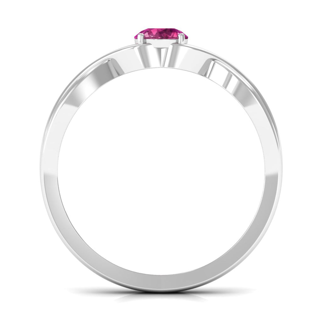 1/4 CT Real Pink Tourmaline Solitaire Ring with Crossover Shank