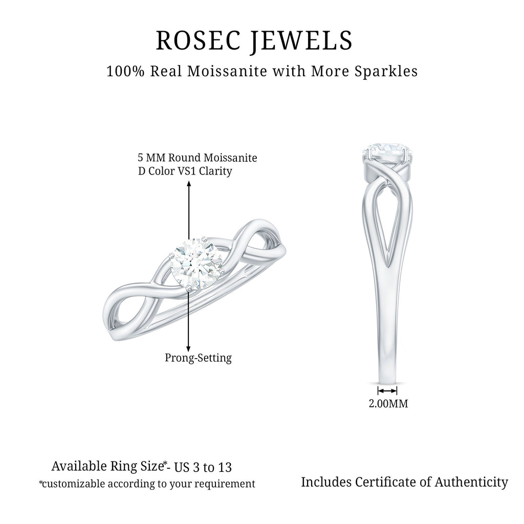 Round Moissanite Solitaire Promise Ring with Infinity Band