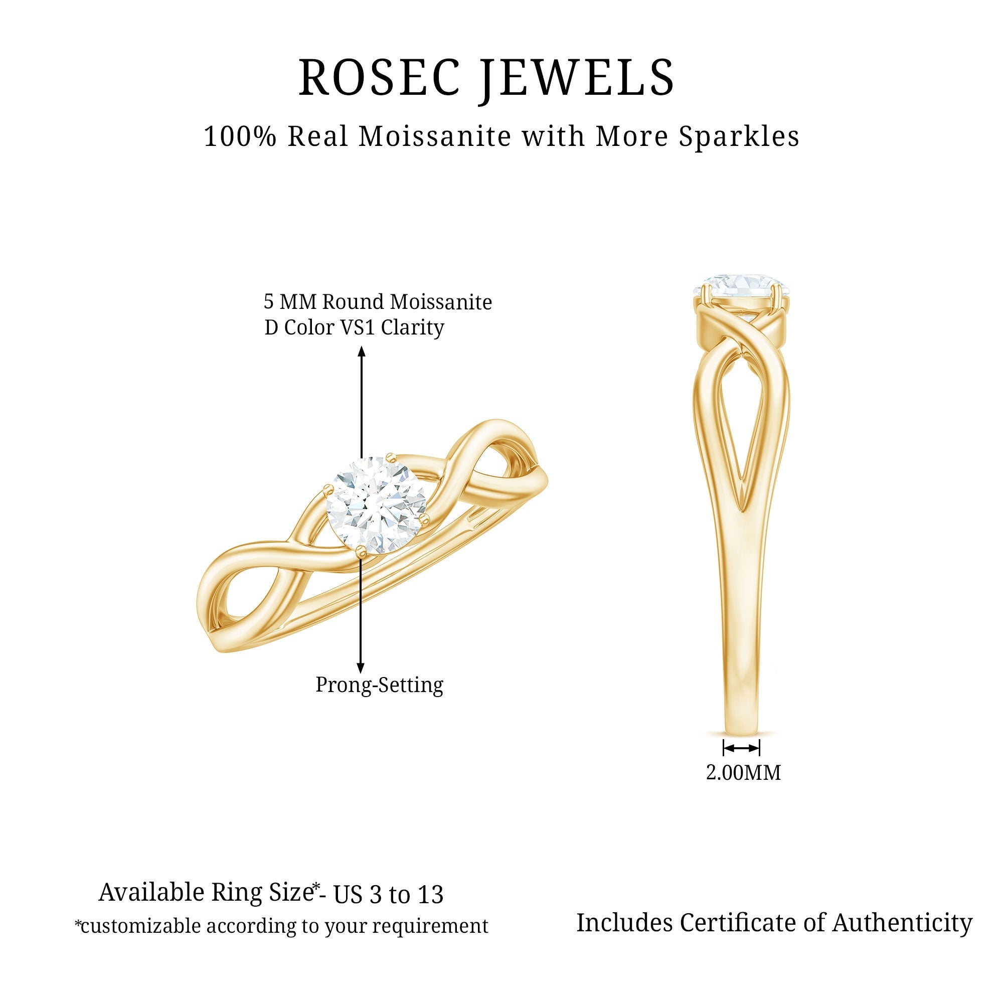 Round Moissanite Solitaire Promise Ring with Infinity Band