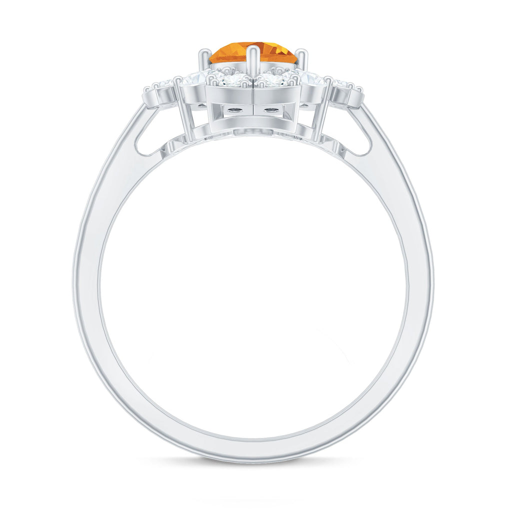 Vintage Looking Citrine Flower Engagement Ring with Certificate