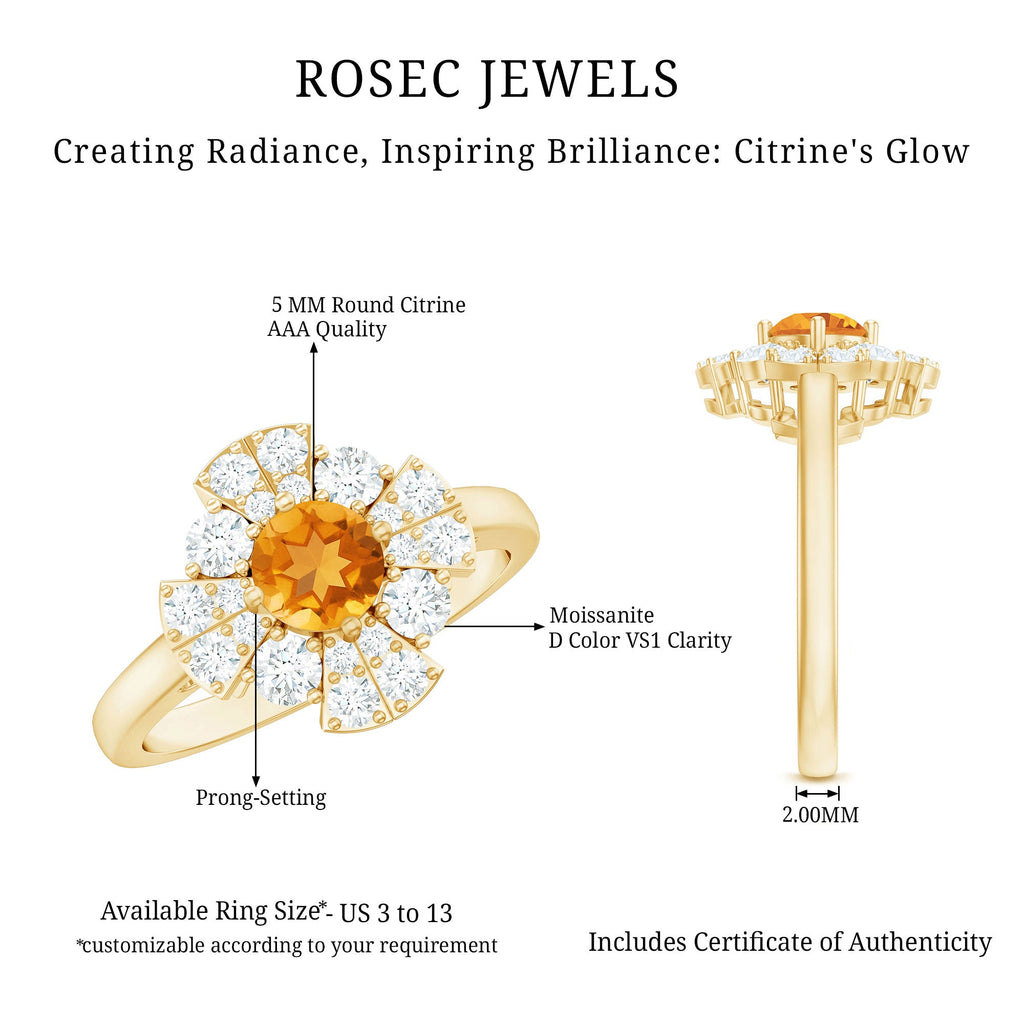 Vintage Looking Citrine Flower Engagement Ring with Certificate
