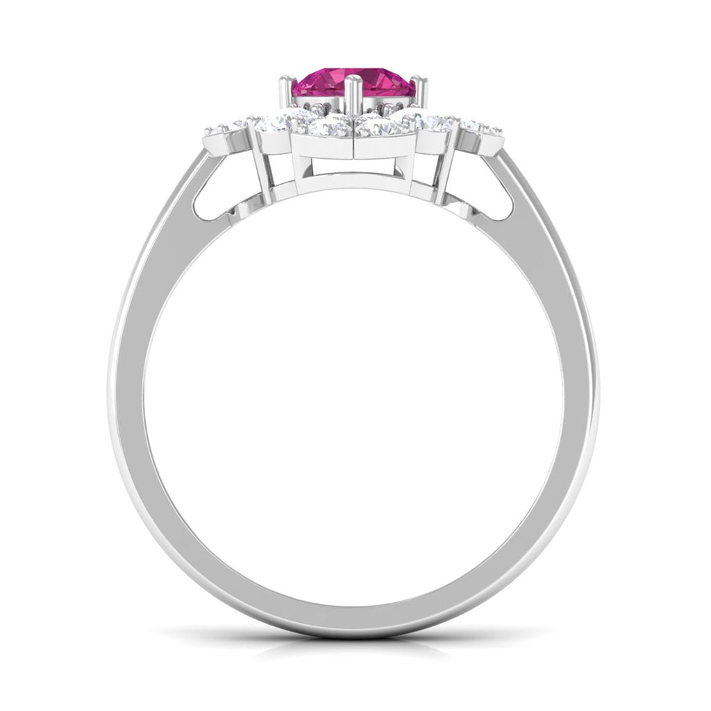 Pink Tourmaline Flower Inspired Engagement Ring with Moissanite